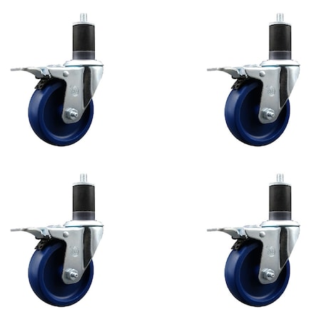Service Caster 4'' Solid Poly Swivel 1-5/8'' Expanding Stem Caster Set Total Lock Brake, 4PK SCC-EXTTL20S414-SPUS-158-4